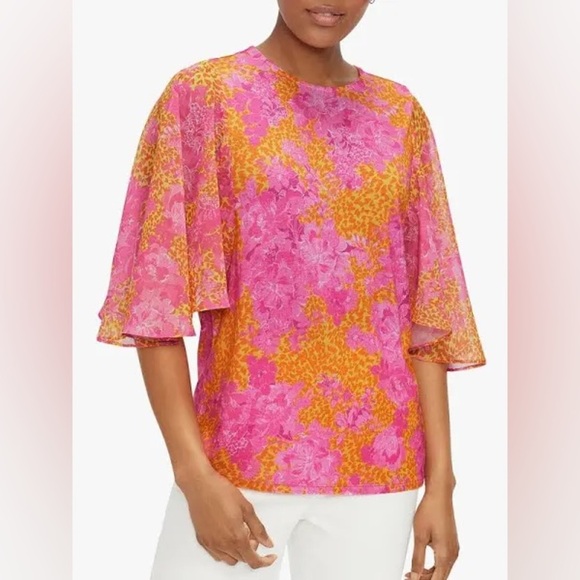 Ted Baker London Lilanya Metropolis Printed Top in Light Orange/Pink Size 4/6 - Picture 1 of 11